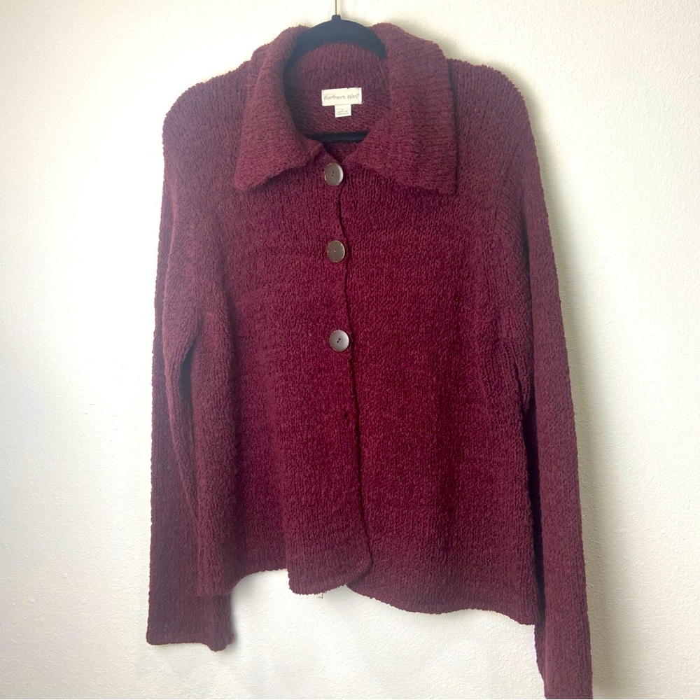 Northern Isles Womens large Maroon Collared‎ Button Cardigan Chunky Knit Sweater